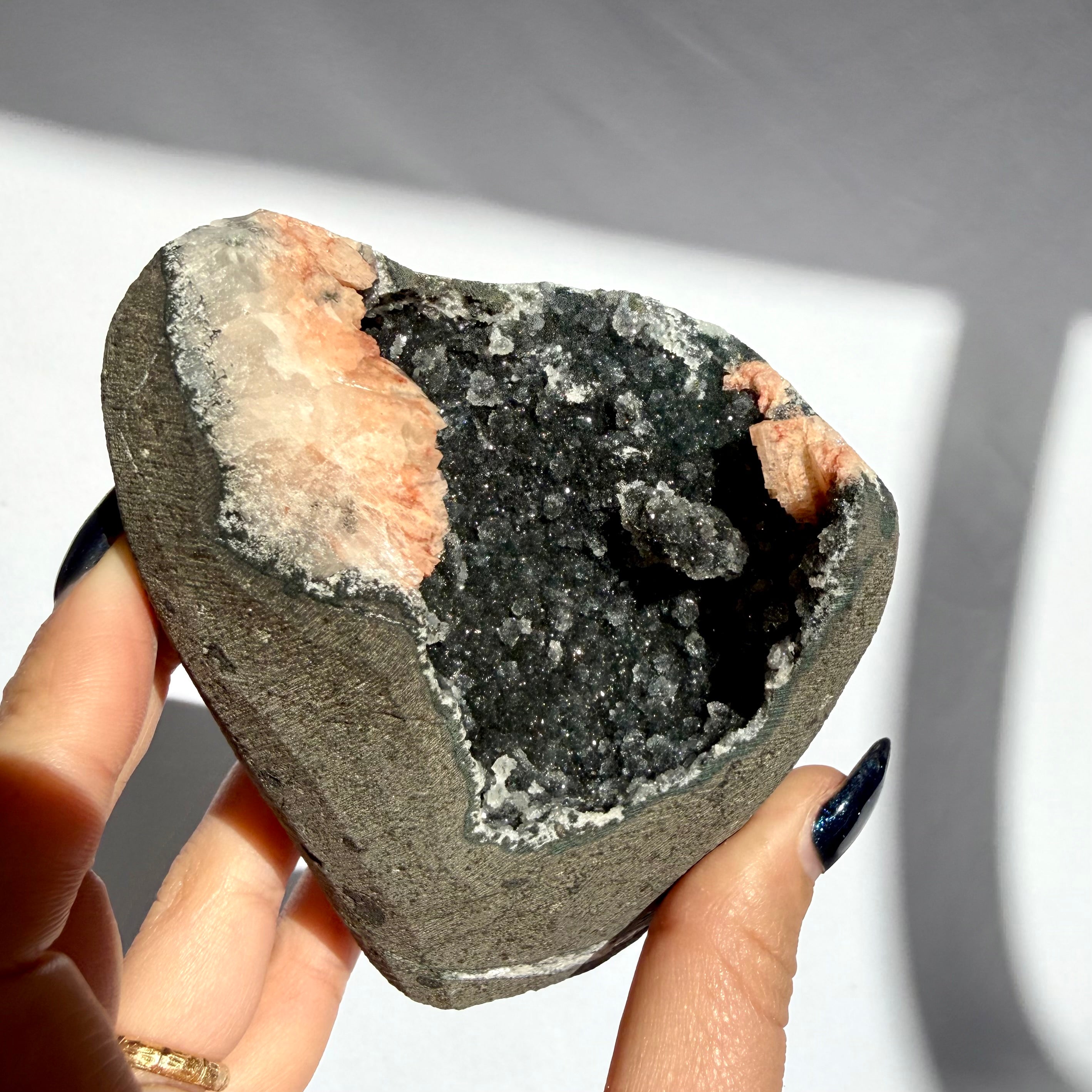 Heulandite On Black Chalcedony Freeform