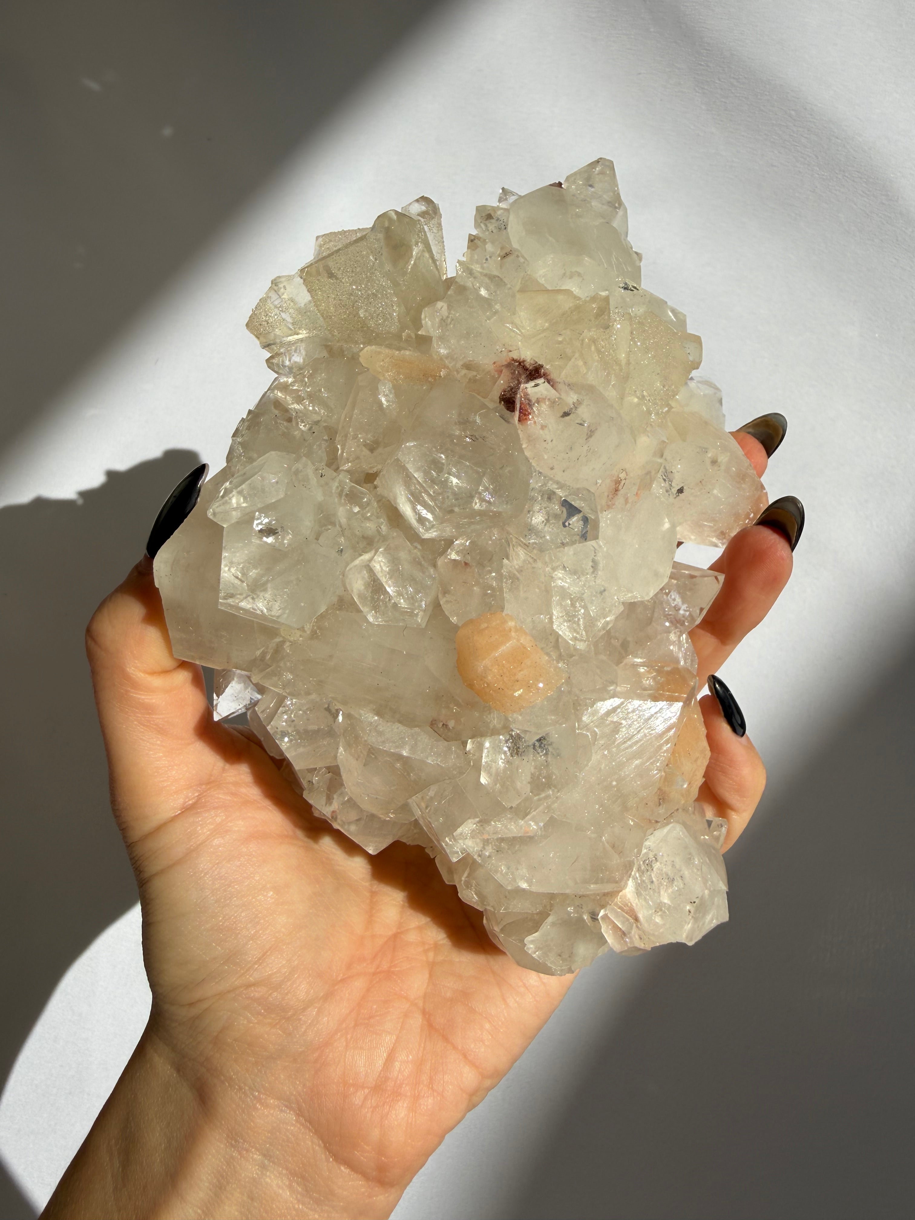 Heulandite & Apophyllite On Calcite Cluster