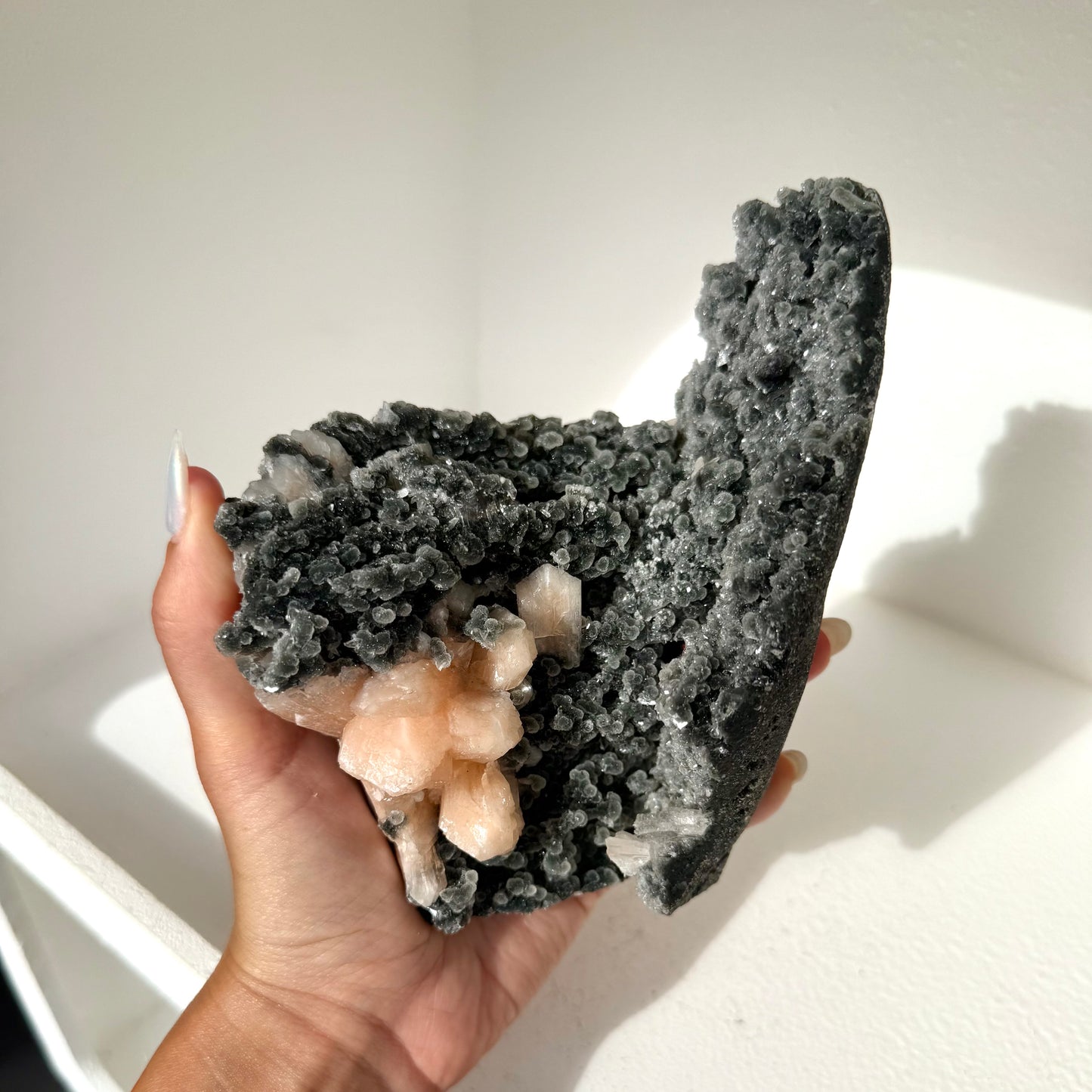 Stilbite & Heulandite On Black Chalcedony Freeform