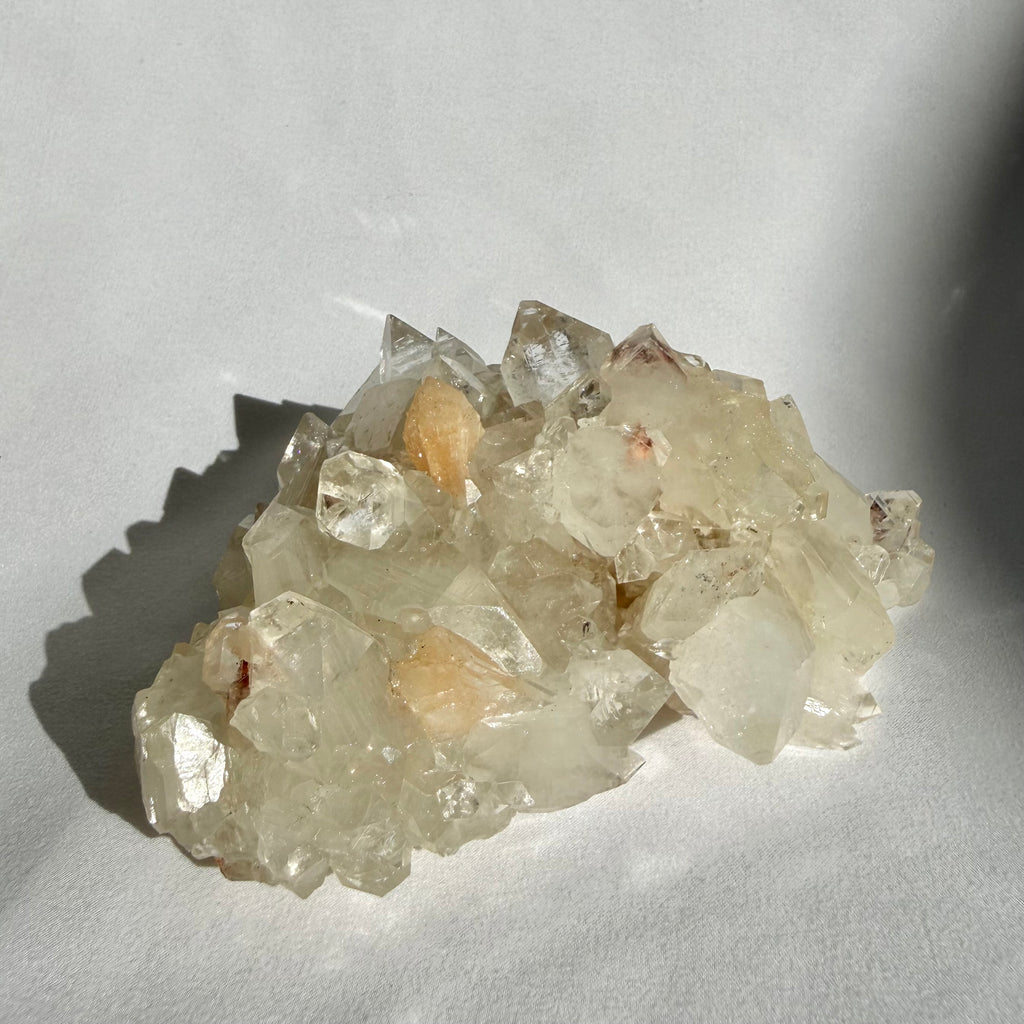 Heulandite & Apophyllite On Calcite Cluster