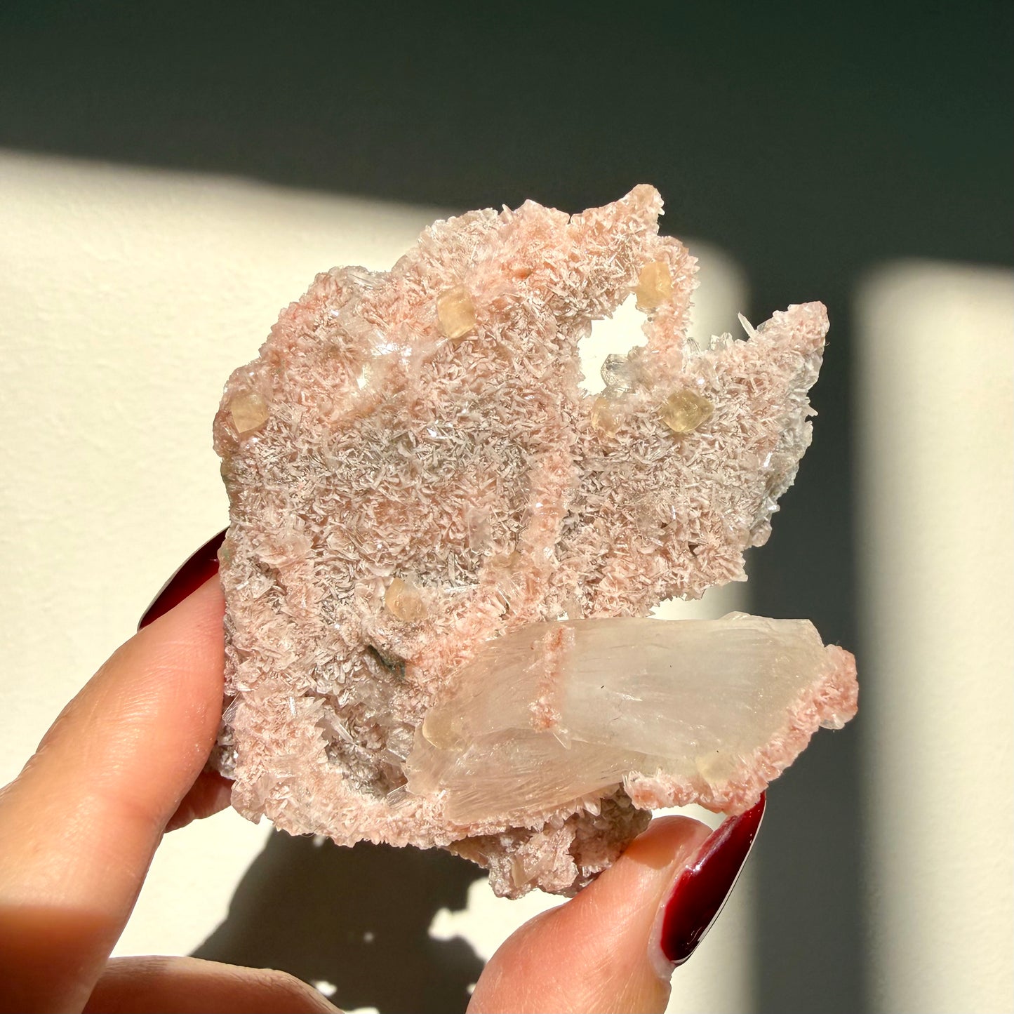 Calcite on Pink Micro Heulandite Cluster