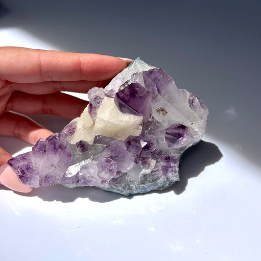 Calcite On Amethyst Cluster