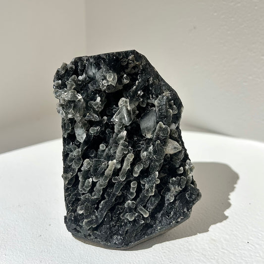 Black Stalactite Chalcedony + Apophyllite Freestanding Cluster
