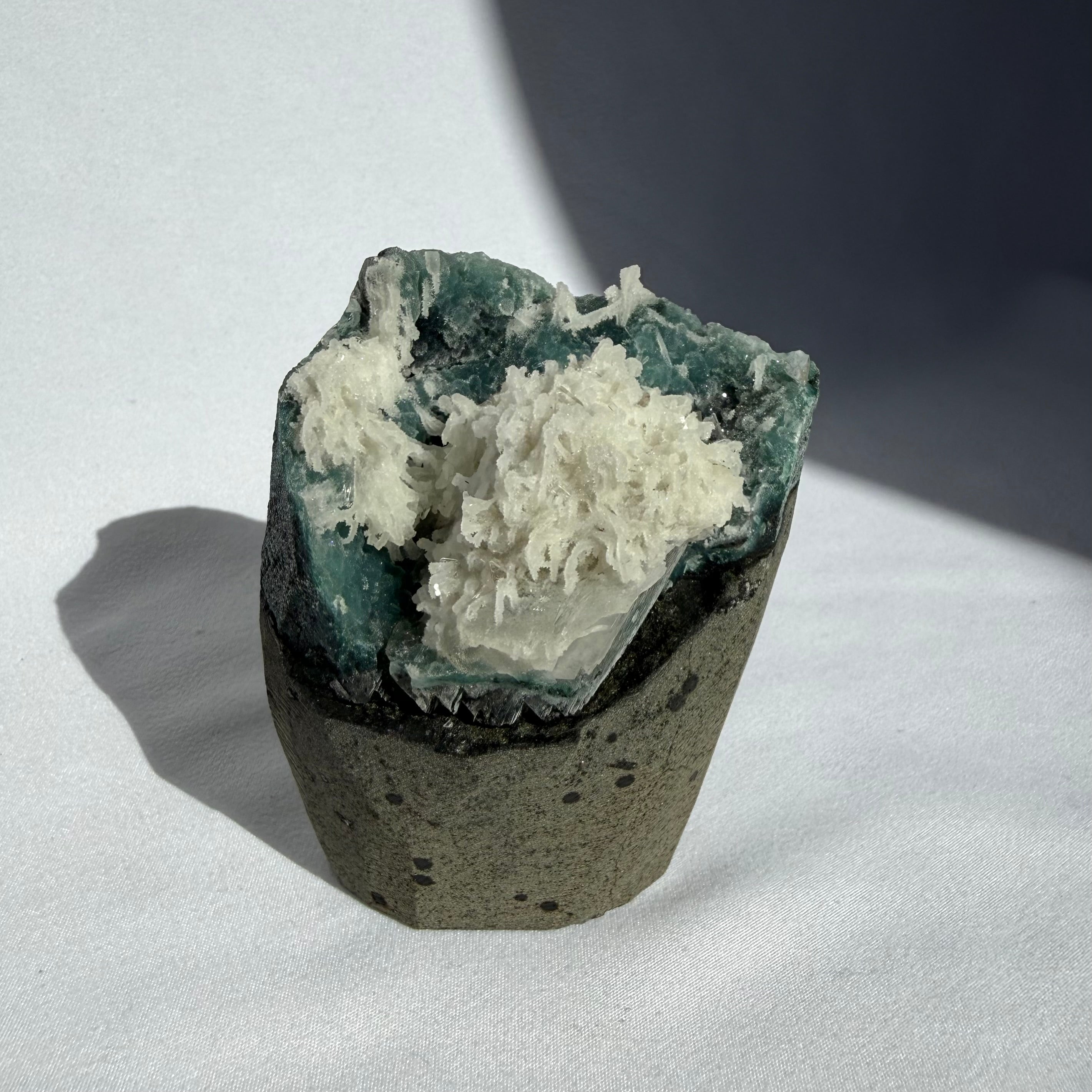 Calcite + White Chalcedony On Green Chalcedony Freeform