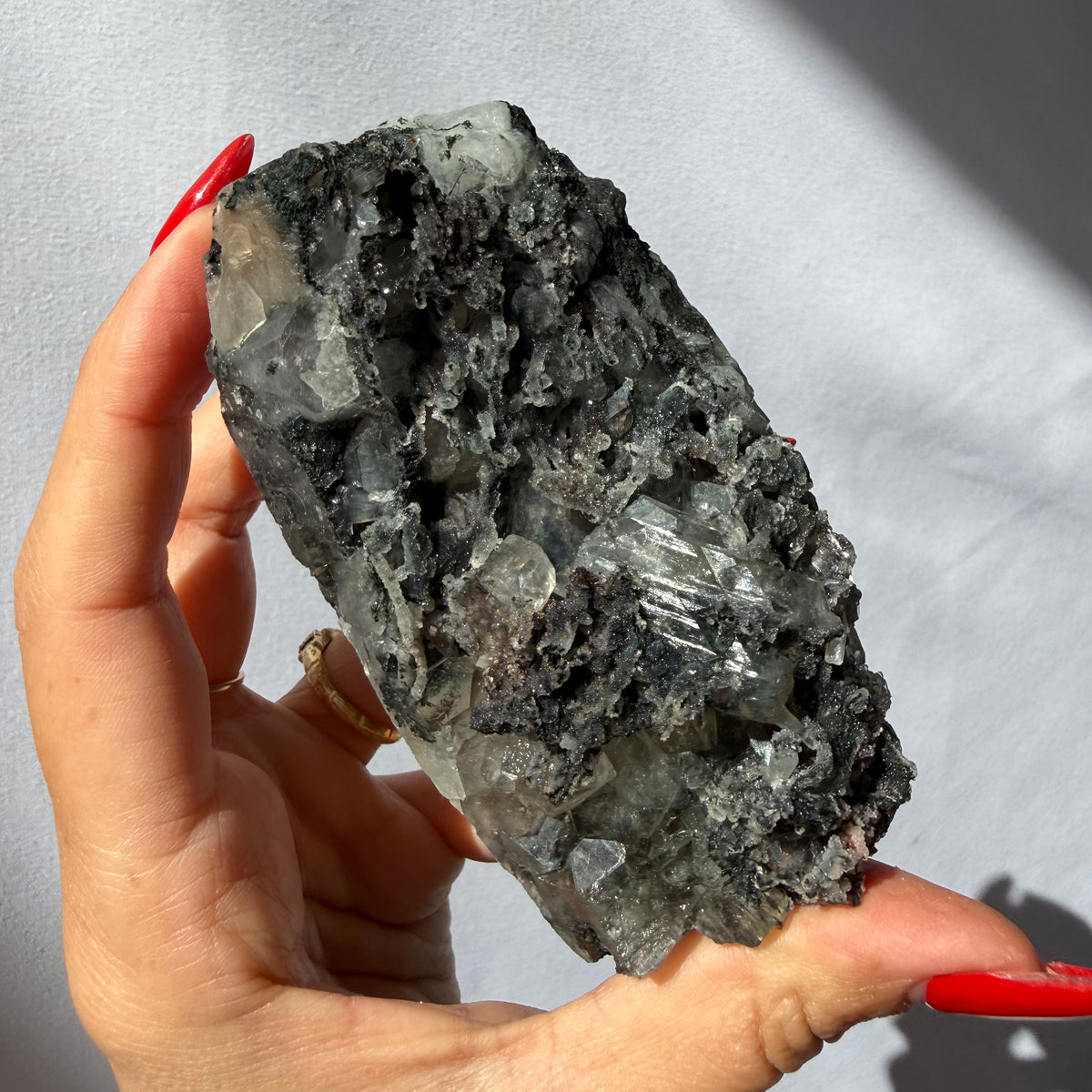 Black Chalcedony & Heulandite On Apophyllite Cluster
