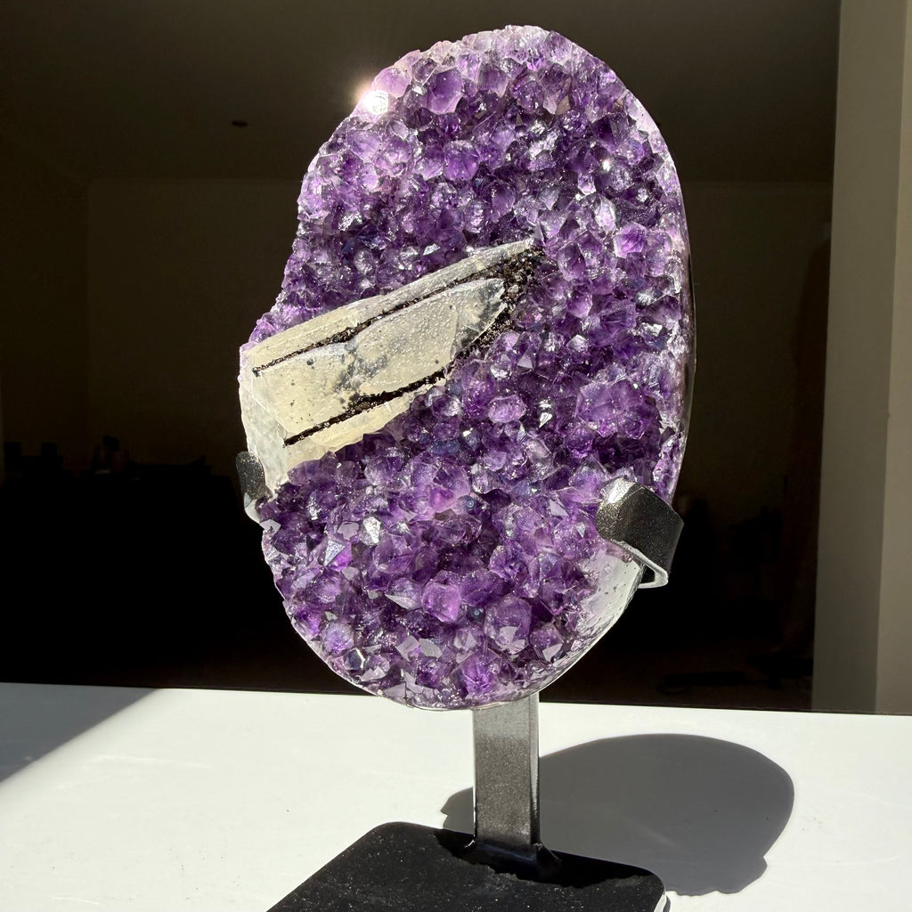 Calcite & Goethite On Uruguayan Amethyst