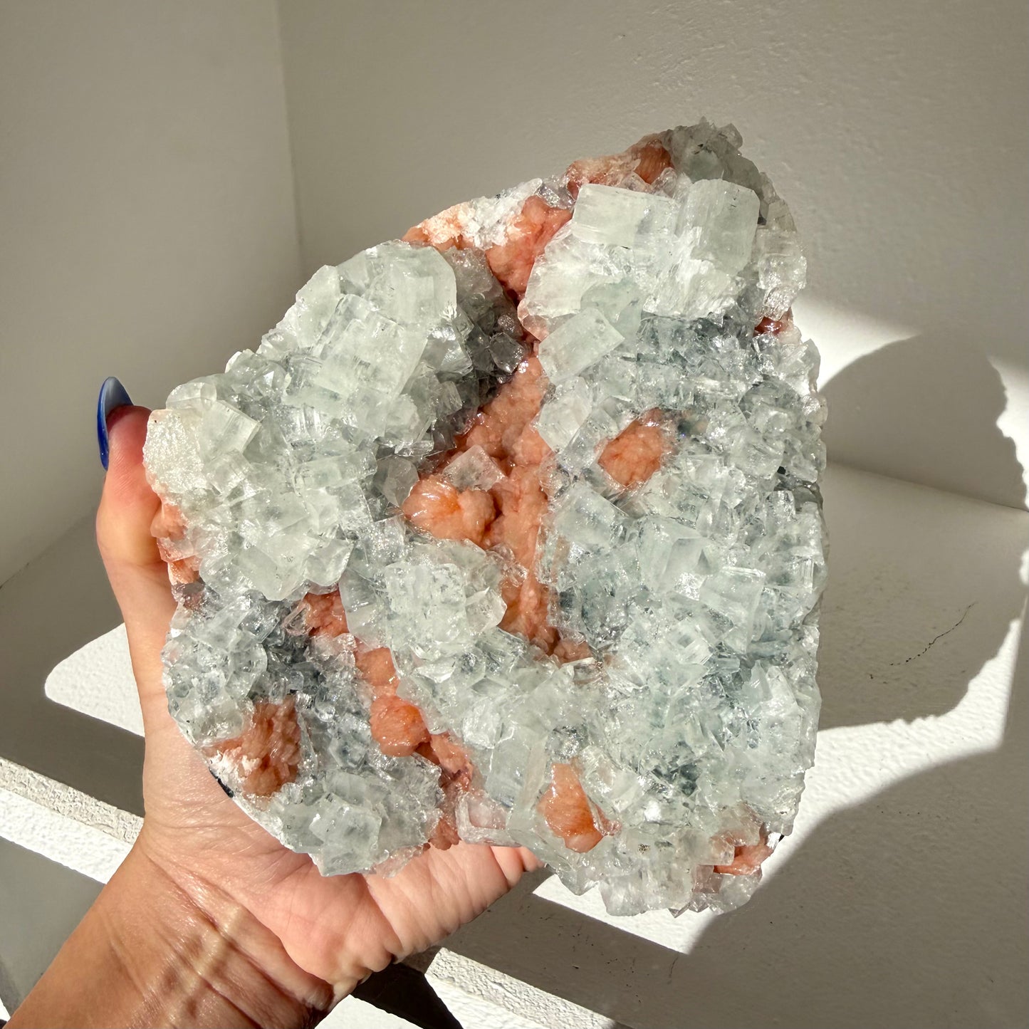Stilbite On Stormy Apophyllite Freeform Cluster