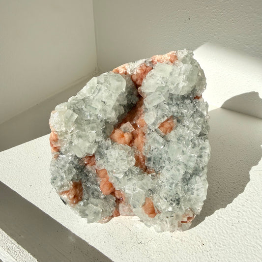 Stilbite On Stormy Apophyllite Freeform Cluster