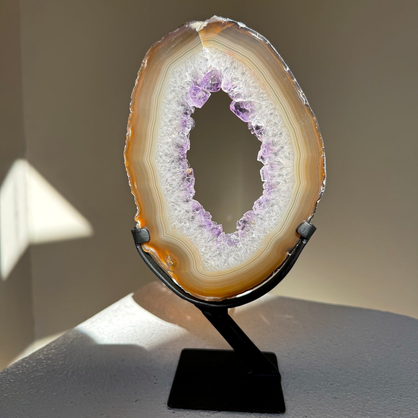 Agate Amethyst Slice On Stand