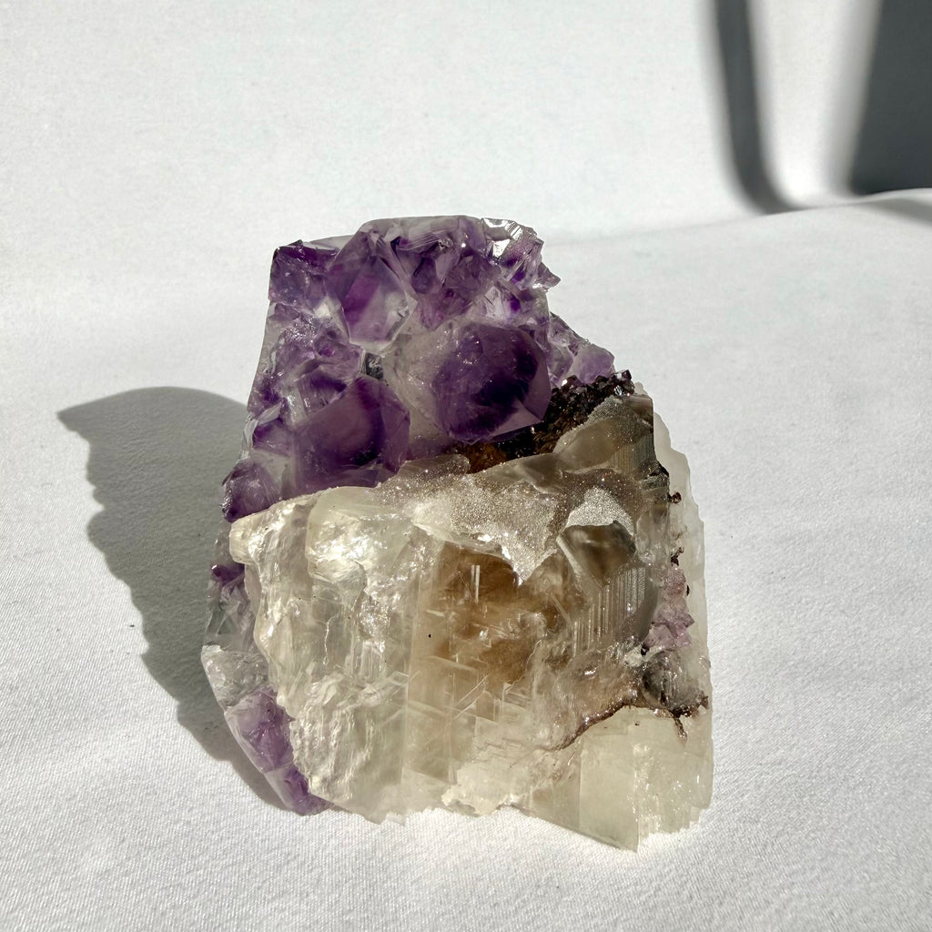 Sugar Druzy Calcite On Uruguayan Amethyst Freeform
