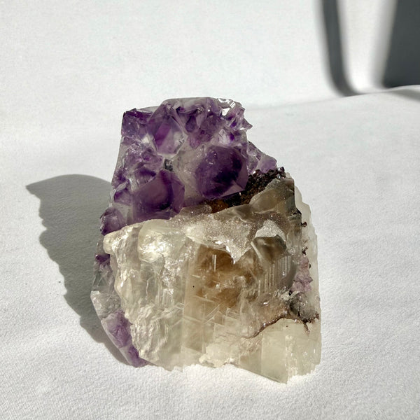 Sugar Druzy Calcite On Uruguayan Amethyst Freeform