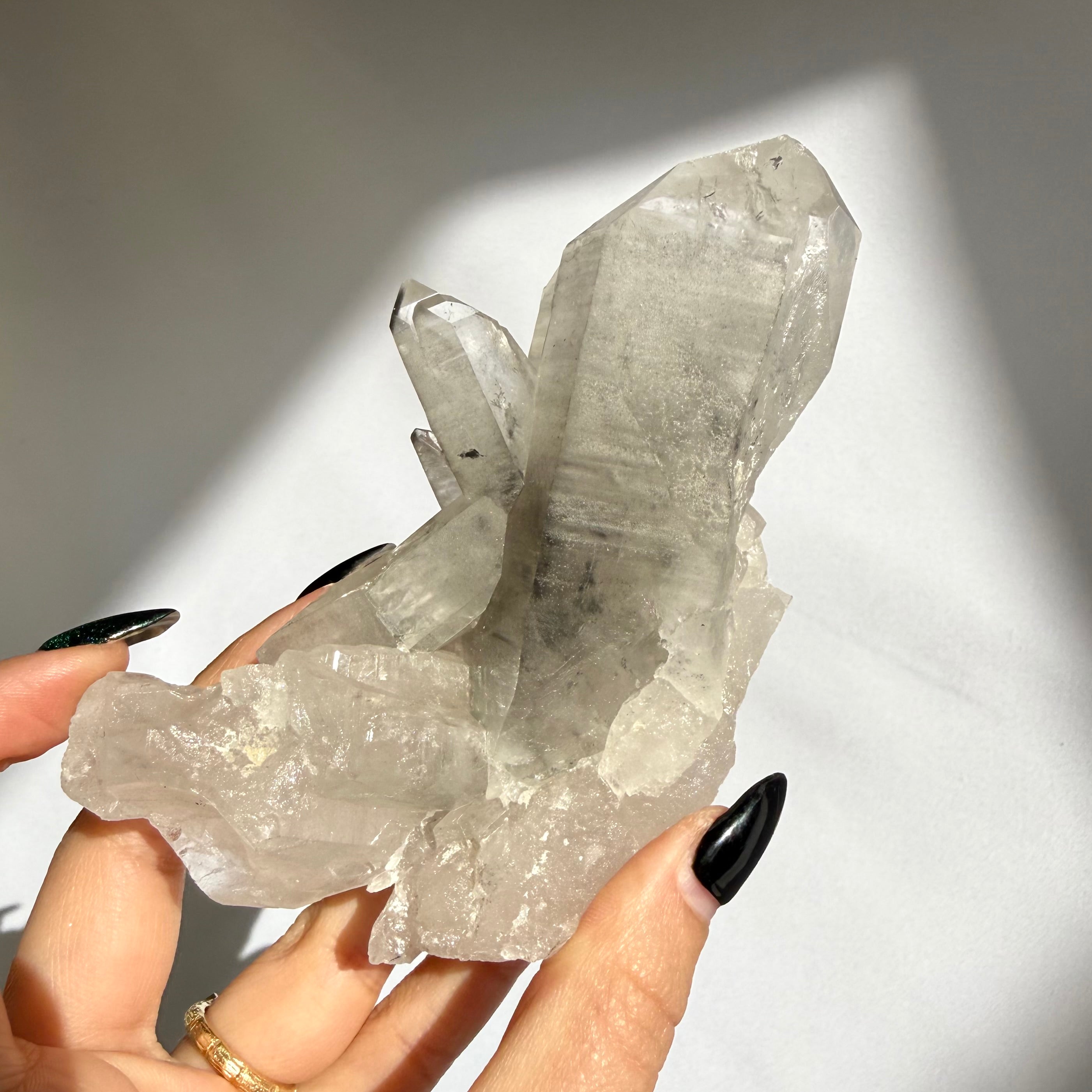 Black Lithium In Clear Quartz Cluster