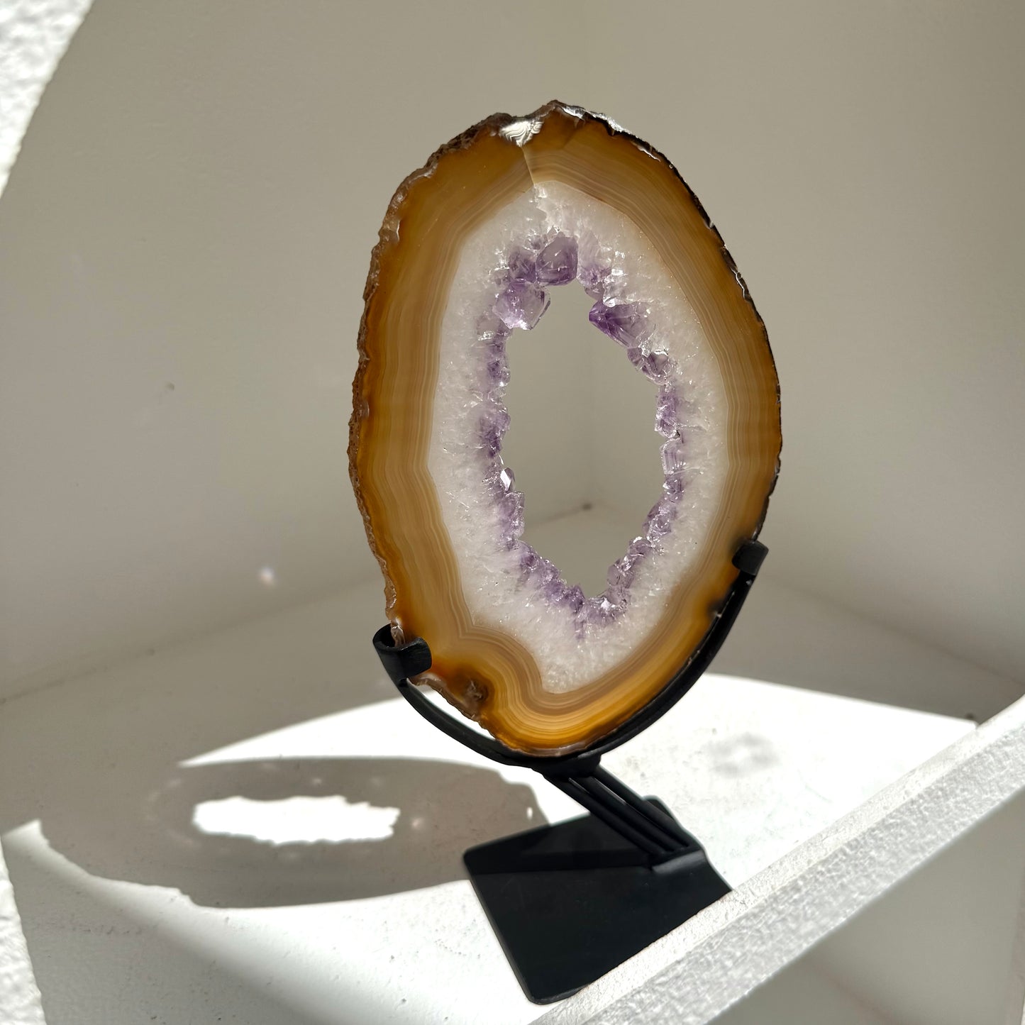 Agate Amethyst Slice On Stand
