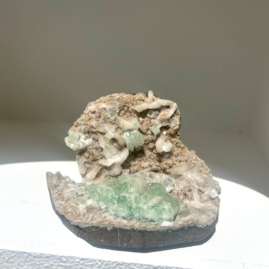 Green Apophyllite + Heulandite + Stilbite Cluster