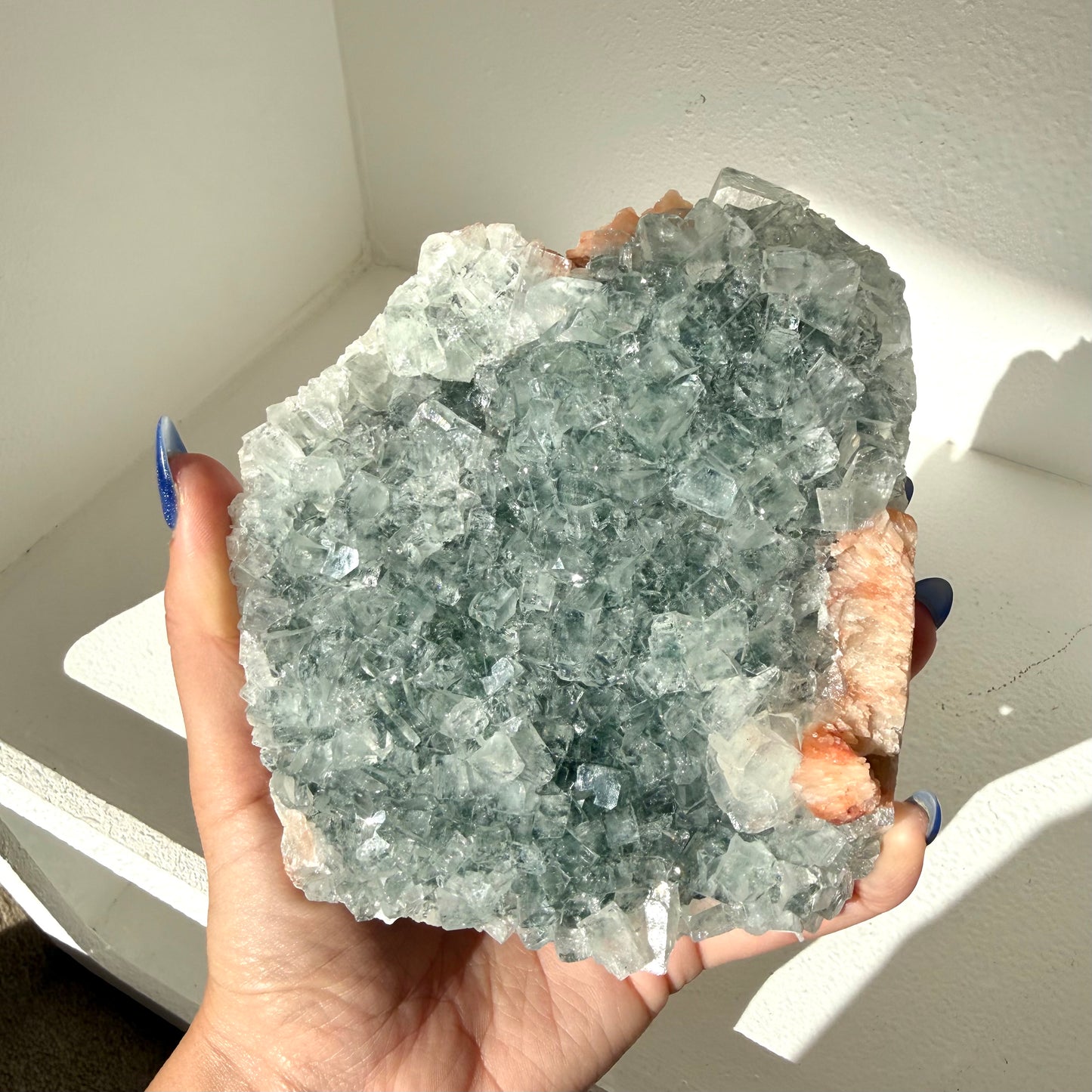 Stilbite On Stormy Apophyllite Freeform Cluster