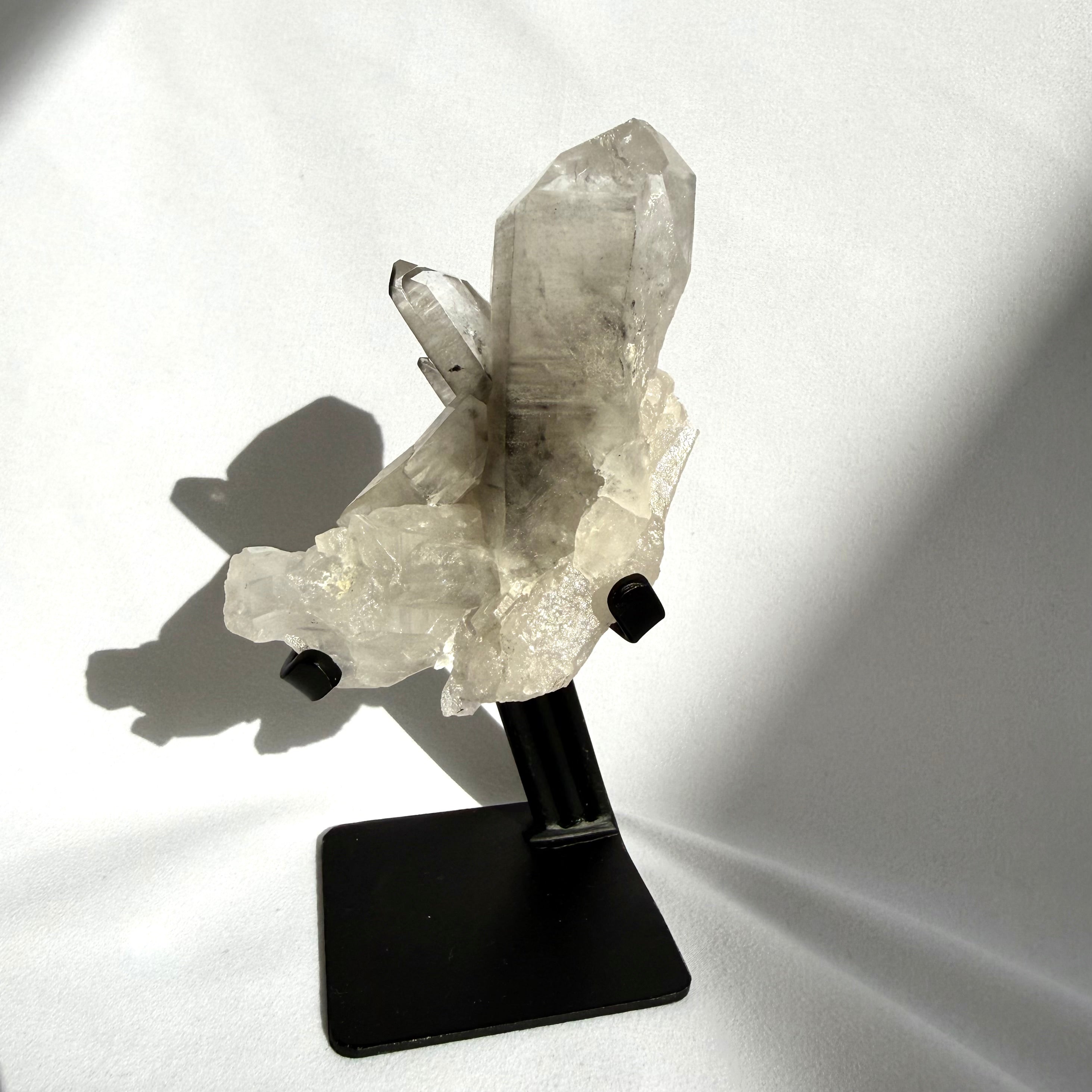 Black Lithium In Clear Quartz Cluster