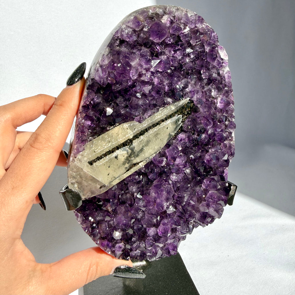Calcite & Goethite On Uruguayan Amethyst