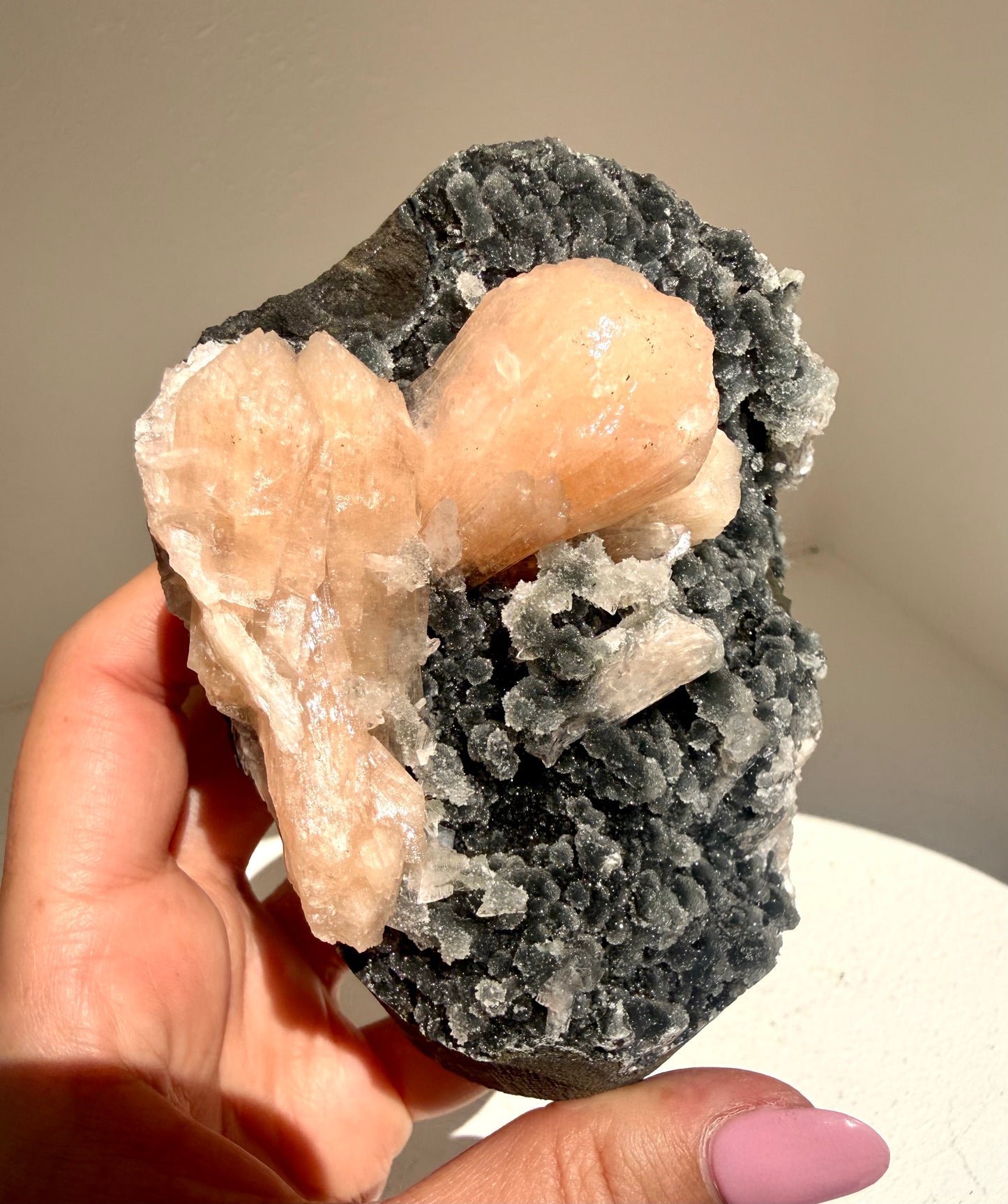 Black Stalactite Chalcedony+ Stilbite Freestanding Cluster