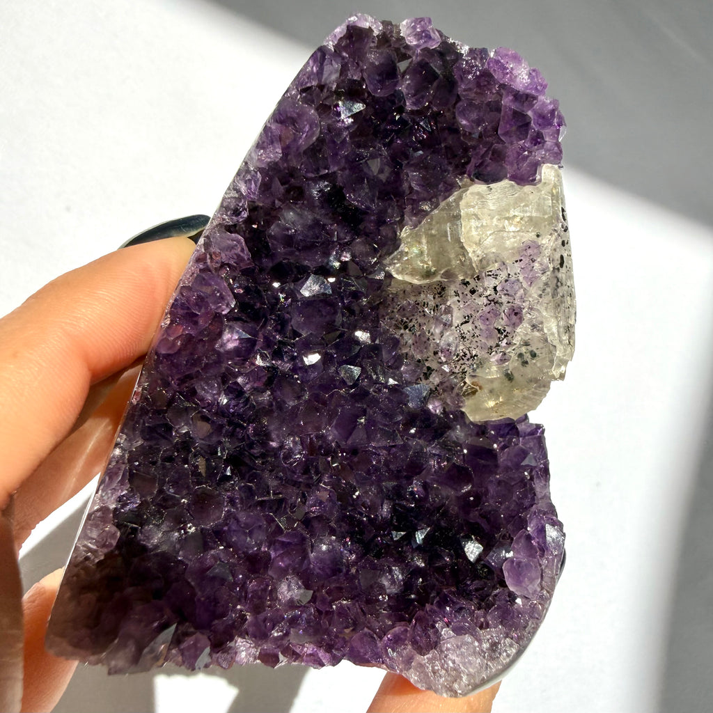 Calcite & Goethite On Uruguayan Amethyst Freeform