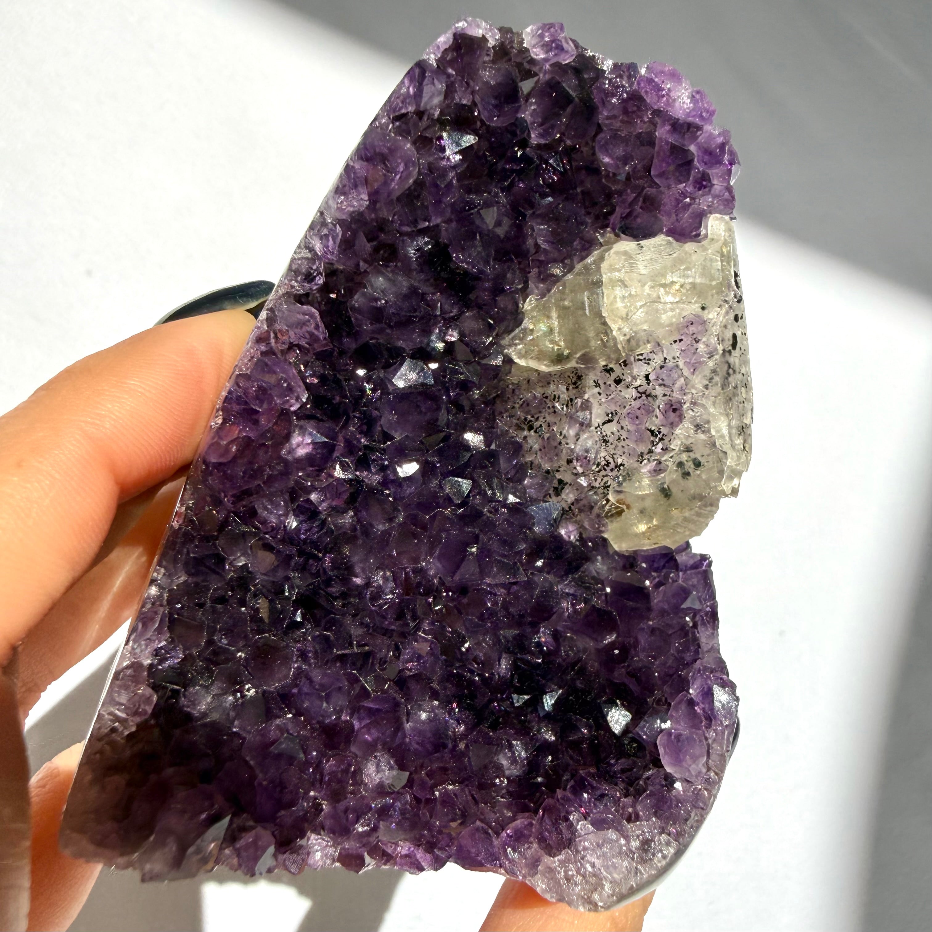 Calcite & Goethite On Uruguayan Amethyst Freeform