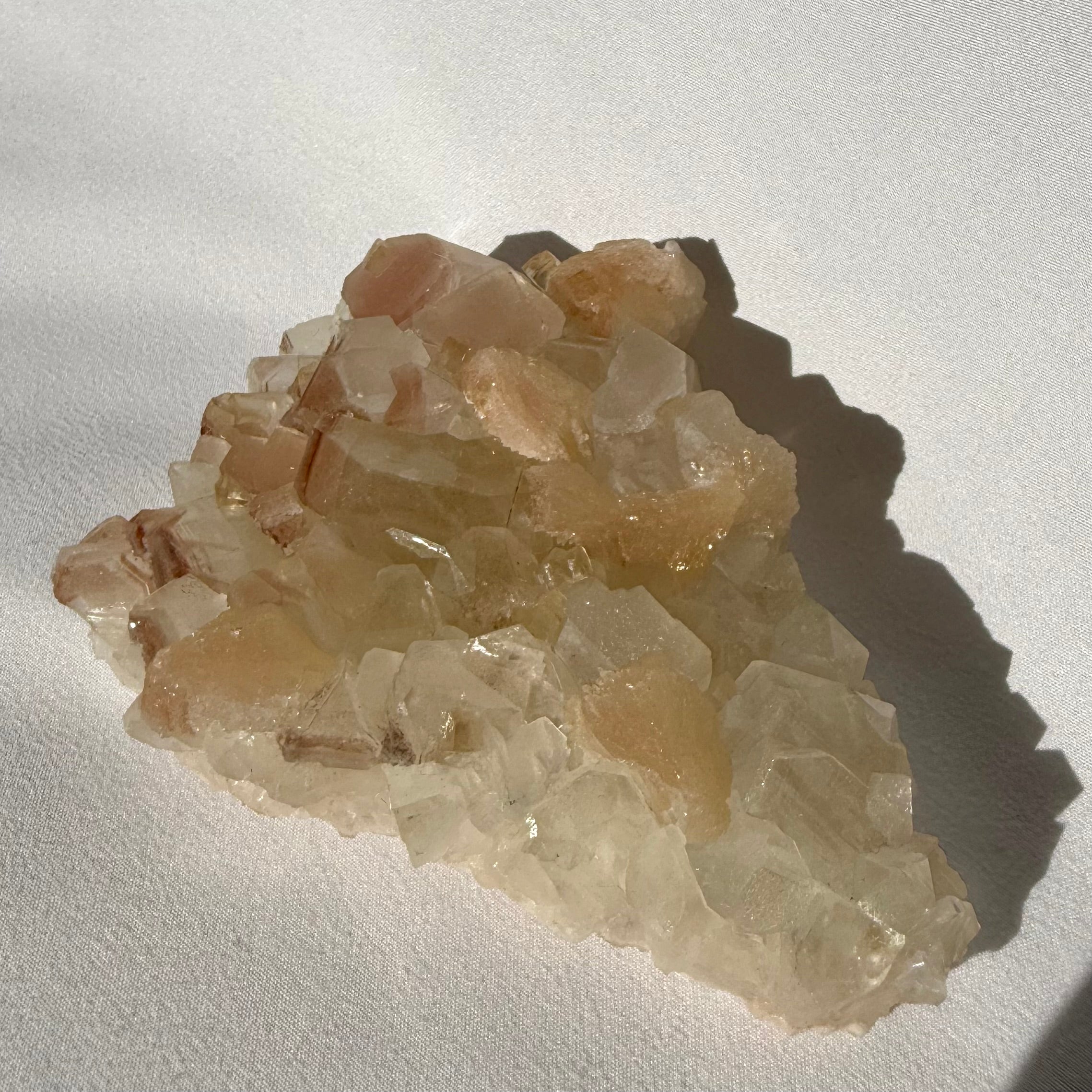 Calcite + Druzy Stilbite On Apophyllite Cluster