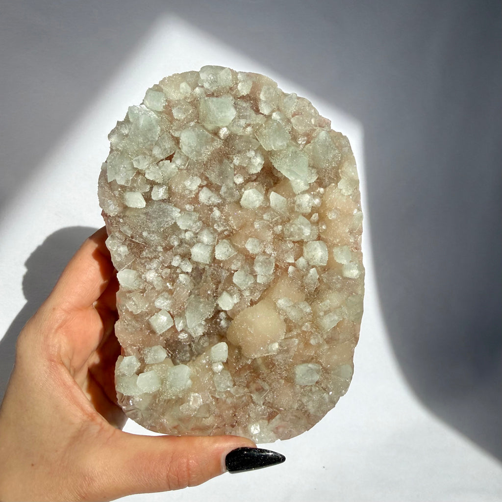 Green Apophyllite On Stilbite Freeform