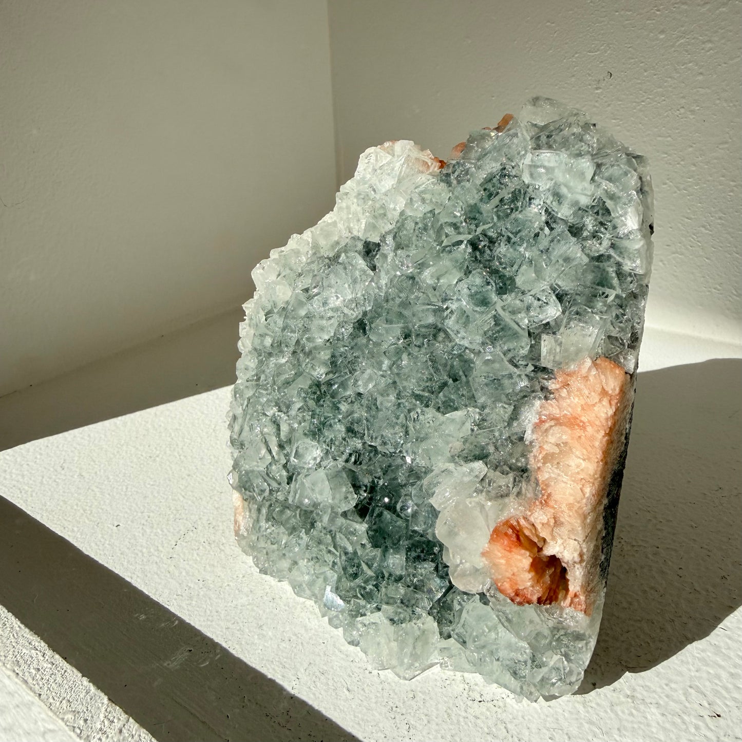 Stilbite On Stormy Apophyllite Freeform Cluster