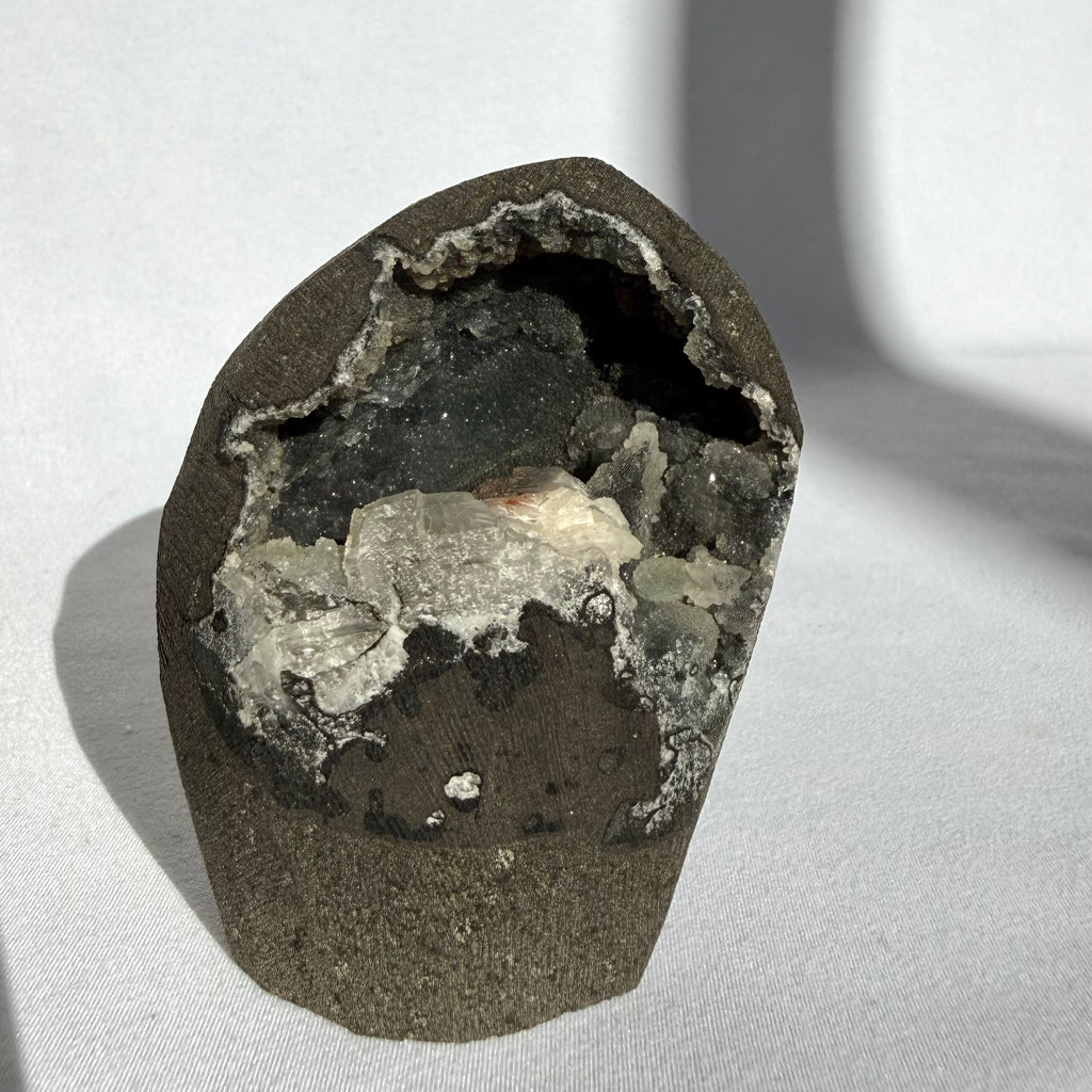Calcite On Black Chalcedony Freeform
