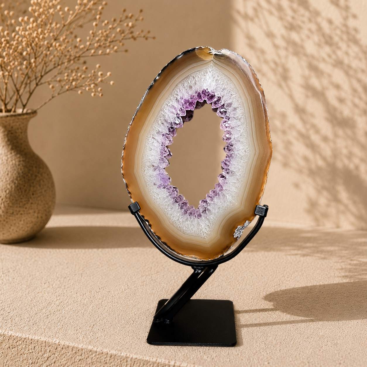 Agate Amethyst Slice On Stand